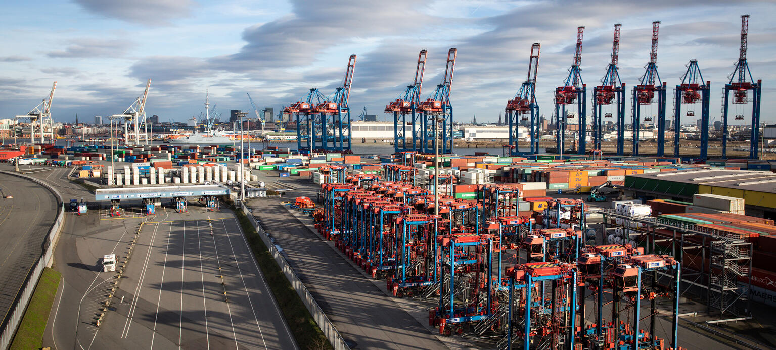 Hamburg: Blick über den Container Terminal Tollerort