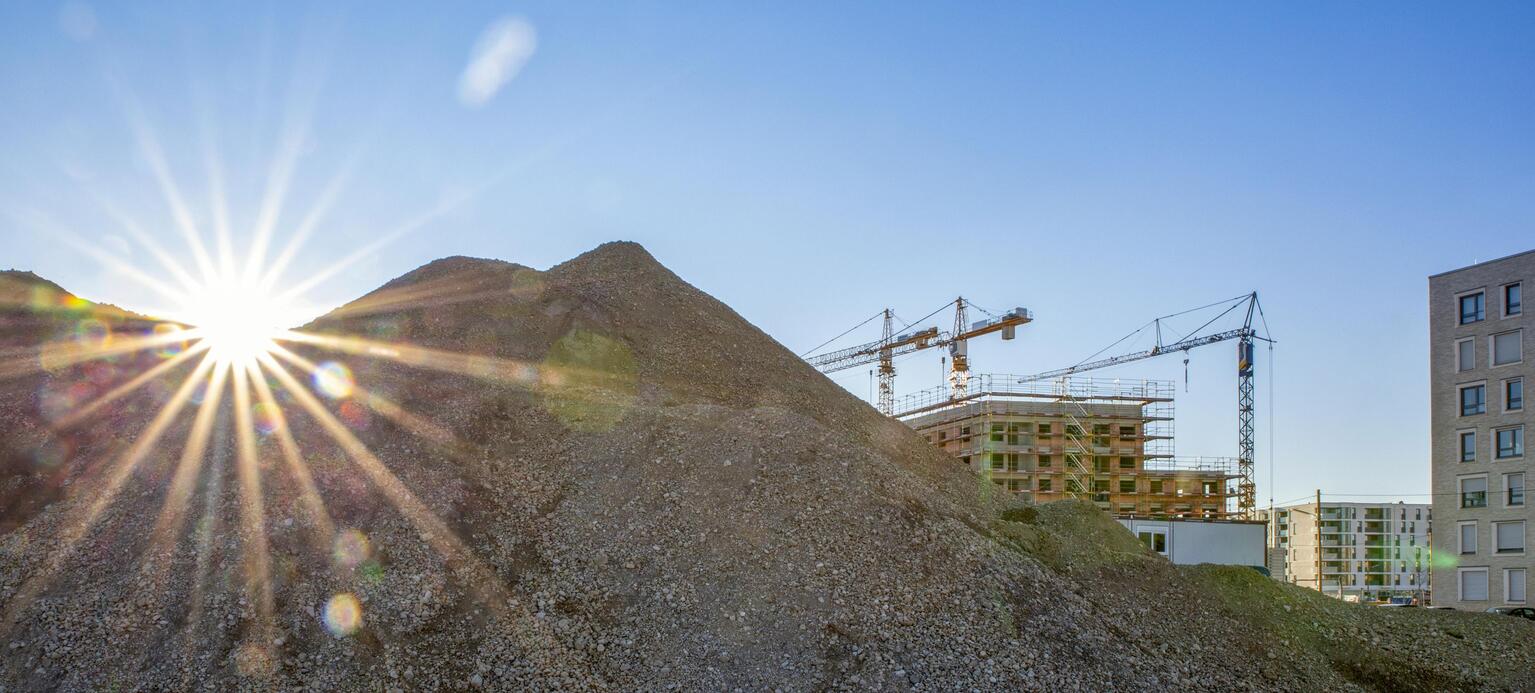 Large construction site with cranes