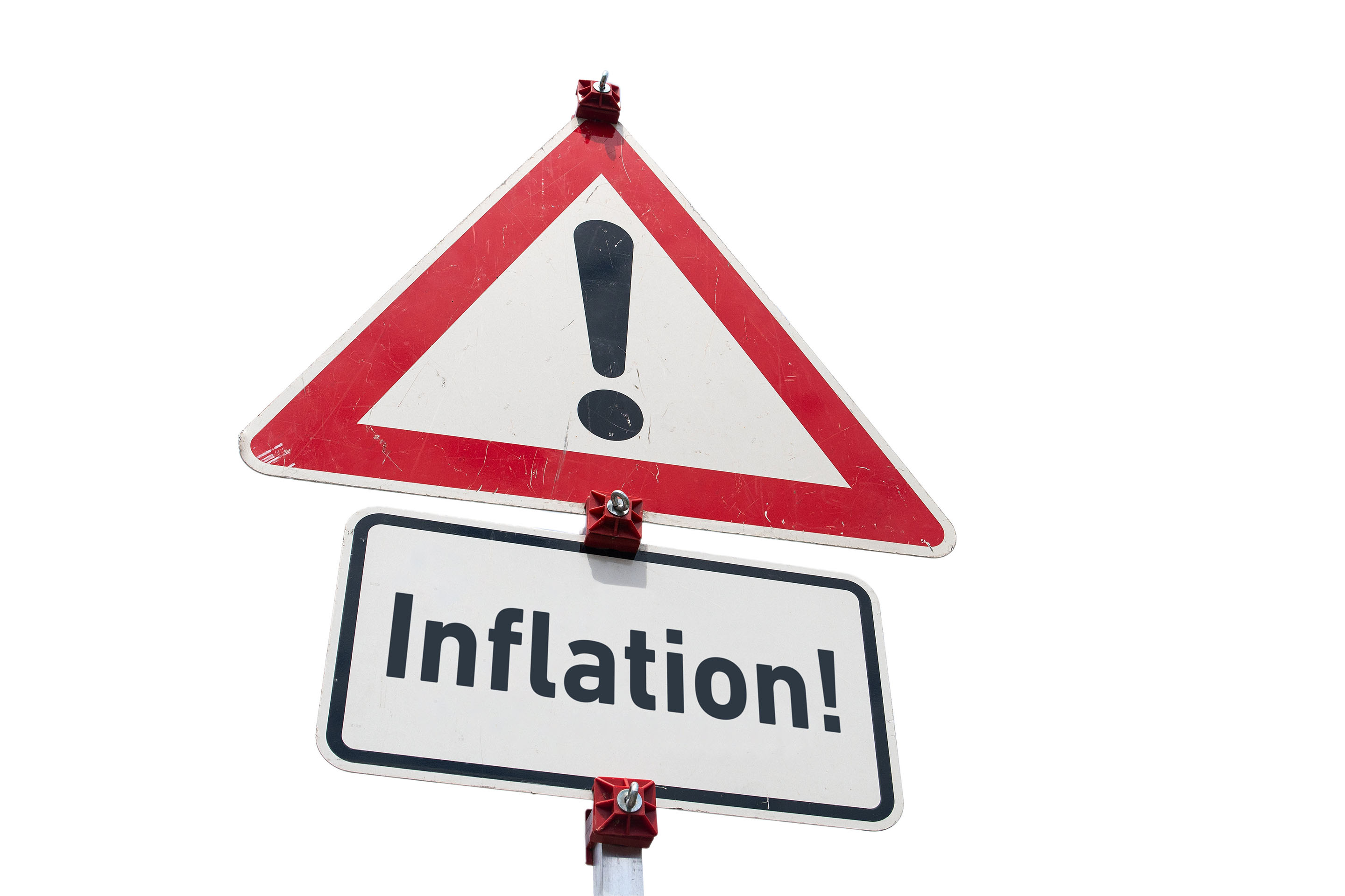 Warnschild 'Gefahrstelle' und ein Zusatzschild mit der Aufschrift 'Inflation!' - Inflationsmonitor