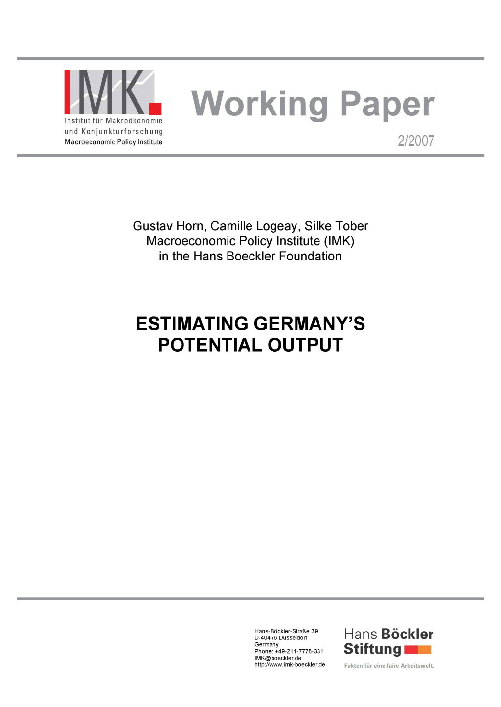 Estimating Germany´s Potential Output