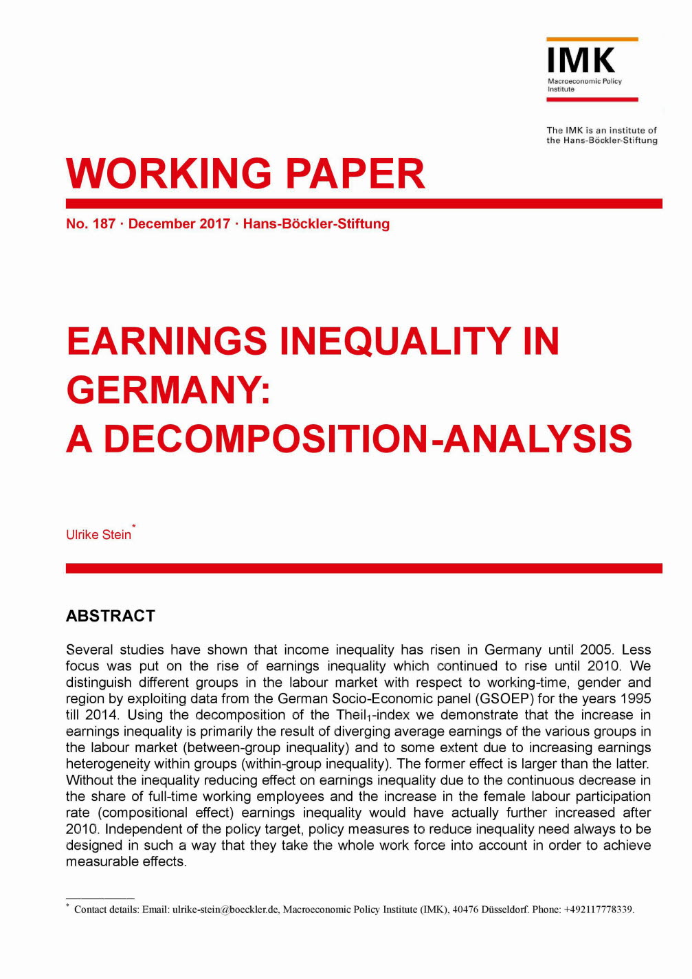 Earnings inequality in Germany